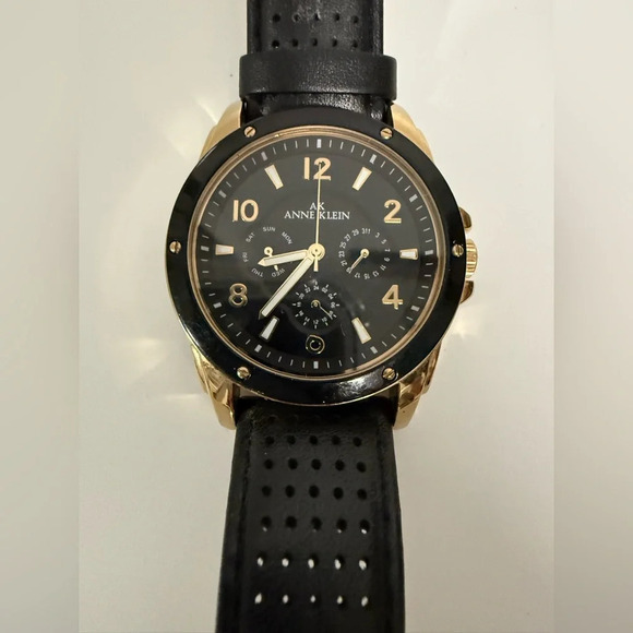 ANNE KLEIN 10/9656 WOMENS WATCH. BLACK LEATHER BAND. - Picture 3 of 12